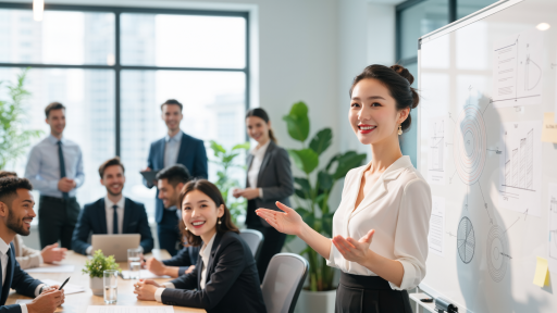 学习型组织展示，员工培训场景，会议室环境，专业培训师授课